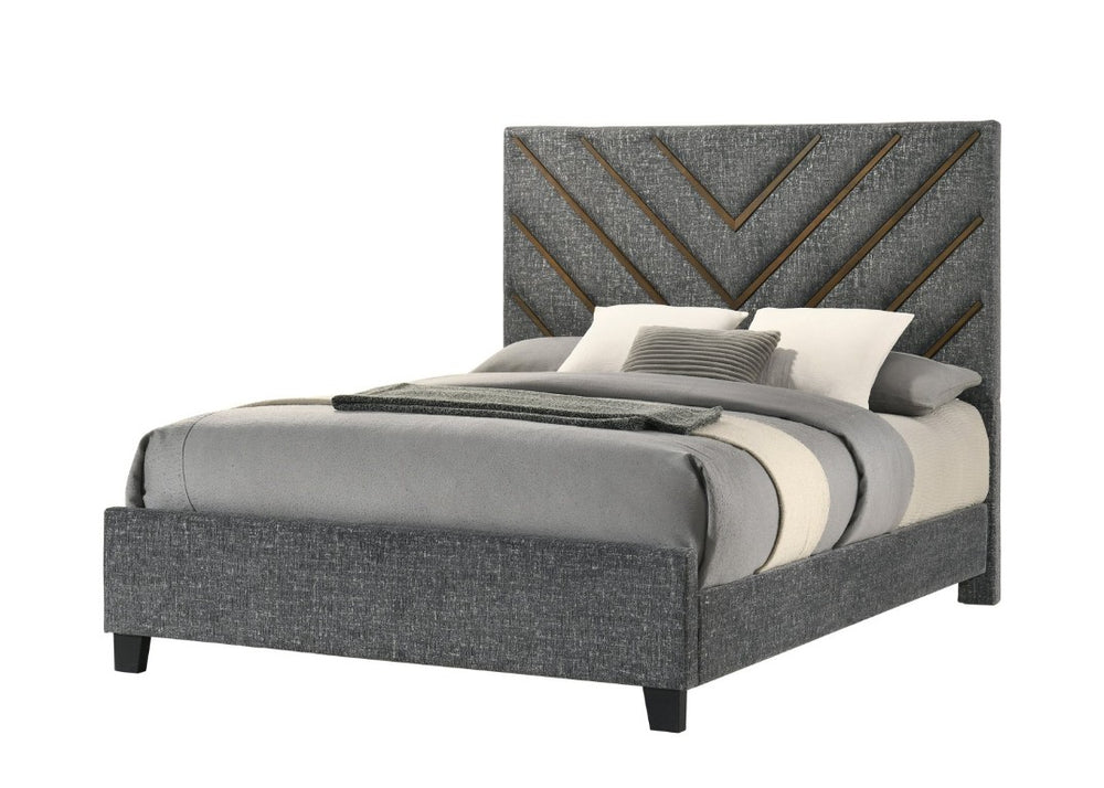 English Elm Beautiful Queen Platform Bed Tufted Chevron Headboard Plush Fabric Warm Wood Tones B2741S01012