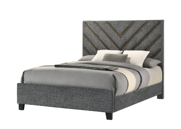 English Elm Beautiful Queen Platform Bed Tufted Chevron Headboard Plush Fabric Warm Wood Tones B2741S01012