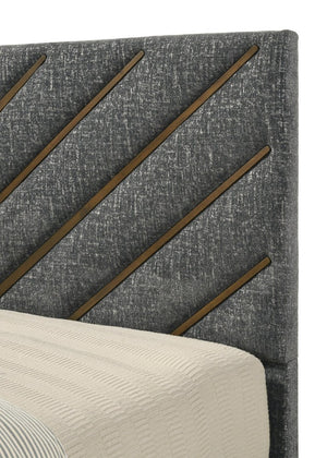 English Elm Beautiful Queen Platform Bed Tufted Chevron Headboard Plush Fabric Warm Wood Tones B2741S01012