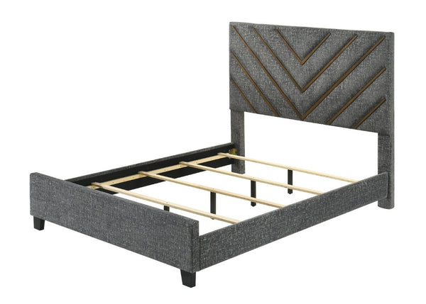 English Elm Beautiful Queen Platform Bed Tufted Chevron Headboard Plush Fabric Warm Wood Tones B2741S01012