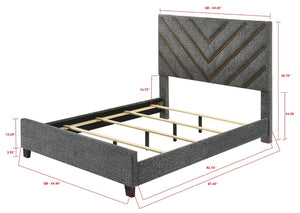 English Elm Beautiful Queen Platform Bed Tufted Chevron Headboard Plush Fabric Warm Wood Tones B2741S01012