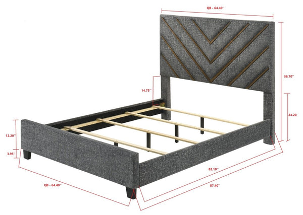 English Elm Beautiful Queen Platform Bed Tufted Chevron Headboard Plush Fabric Warm Wood Tones B2741S01012