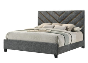 English Elm Beautiful King Platform Bed Tufted Chevron Headboard Solid Wood Warm Tones Bedroom B2741S01013