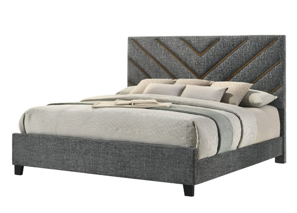 English Elm Beautiful King Platform Bed Tufted Chevron Headboard Solid Wood Warm Tones Bedroom B2741S01013