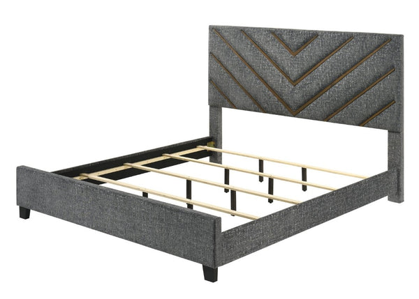 English Elm Beautiful King Platform Bed Tufted Chevron Headboard Solid Wood Warm Tones Bedroom B2741S01013