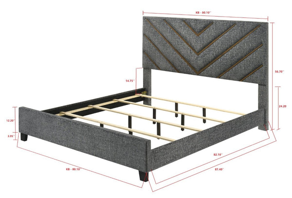 English Elm Beautiful King Platform Bed Tufted Chevron Headboard Solid Wood Warm Tones Bedroom B2741S01013