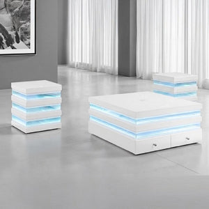 English Elm Contemporary Gloss White 3 Piece Living Room Set with LED Lighting and Bluetooth Speakers B2741S01014