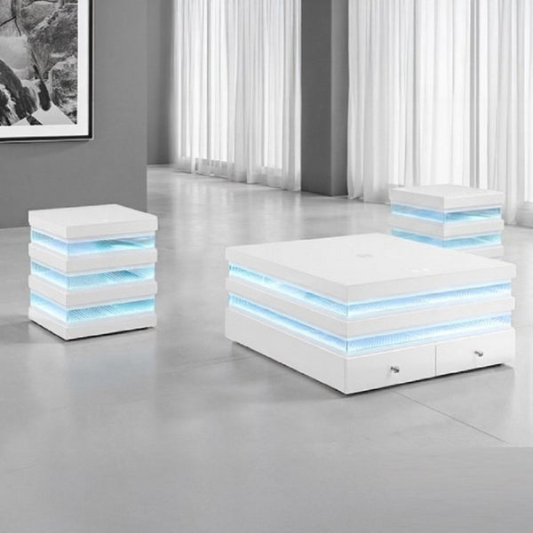 English Elm Contemporary Gloss White 3 Piece Living Room Set with LED Lighting and Bluetooth Speakers B2741S01014
