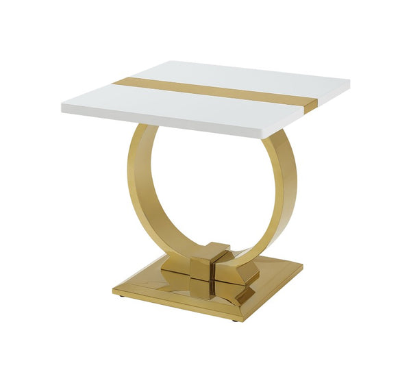 English Elm Contemporary Sculptural Pedestal Round Top Table Set with Warm Walnut Wood Finish Gold/White 3pc: Coffee Table + End Table + Sofa Table B2741S01019