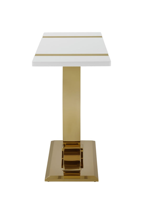 English Elm Contemporary Sculptural Pedestal Round Top Table Set with Warm Walnut Wood Finish Gold/White 3pc: Coffee Table + End Table + Sofa Table B2741S01019