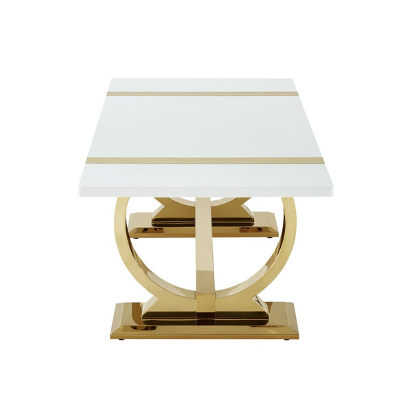 English Elm Contemporary Sculptural Pedestal Round Top Table Set with Warm Walnut Wood Finish Gold/White 3pc: Coffee Table + End Table + Sofa Table B2741S01019