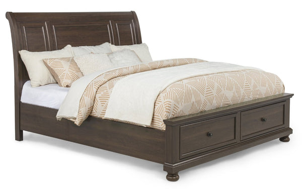 English Elm 1Pc Walnut Platform Queen Bed Curved Headboard Footboard Storage Drawers Solid Wood Frame Brown/Walnut B2741S01021
