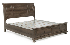 English Elm 1Pc Walnut Platform Queen Bed Curved Headboard Footboard Storage Drawers Solid Wood Frame Brown/Walnut B2741S01021
