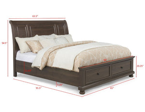 English Elm 1Pc Walnut Platform Queen Bed Curved Headboard Footboard Storage Drawers Solid Wood Frame Brown/Walnut B2741S01021