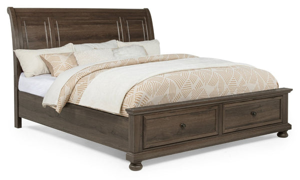 English Elm 1Pc Walnut Platform King Storage Bed Solid Wood Curved Headboard Modern Bedroom Brown/Walnut B2741S01022