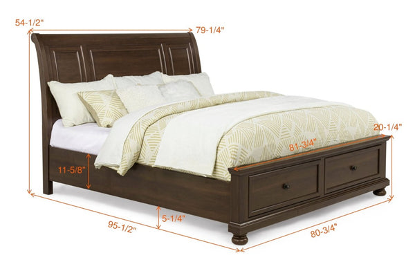 English Elm 1Pc Walnut Platform King Storage Bed Solid Wood Curved Headboard Modern Bedroom Brown/Walnut B2741S01022