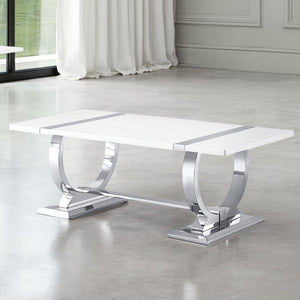 English Elm Contemporary Sculptural Pedestal Round Top Table Set with Warm Walnut Wood Finish Silver/White 3pc: Coffee Table + 2x End Table B2741S01024