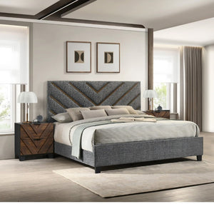 English Elm Modern Chevron Tufted Queen Panel Bed Set with Two Drawer Nightstands in Warm Wood B2741S01025