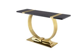 English Elm Contemporary Sculptural Pedestal Round Top Table Set with Warm Walnut Wood Finish Black/Gold 3pc: Coffee Table + End Table + Sofa Table B2741S01026