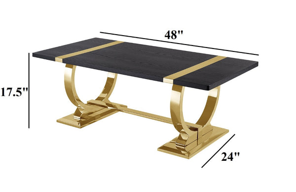 English Elm Contemporary Sculptural Pedestal Round Top Table Set with Warm Walnut Wood Finish Black/Gold 3pc: Coffee Table + End Table + Sofa Table B2741S01026