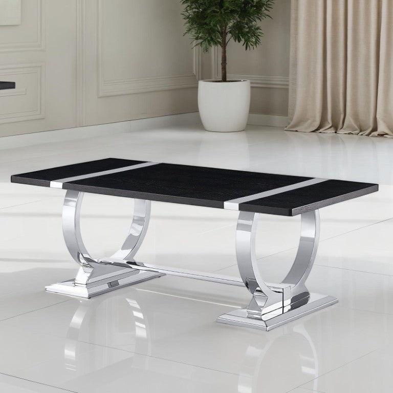 English Elm Contemporary Three Piece Living Room Set with Steel Trestle Base and Black Tabletops B2741S01028