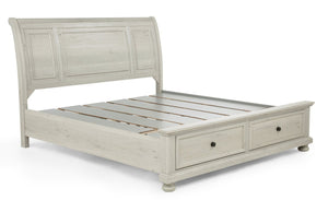 English Elm 1Pc Walnut Platform Queen Bed Curved Headboard Footboard Storage Drawers Solid Wood Frame Ancient White B2741S01033