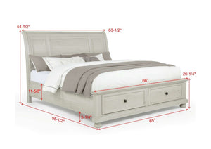 English Elm 1Pc Walnut Platform Queen Bed Curved Headboard Footboard Storage Drawers Solid Wood Frame Ancient White B2741S01033