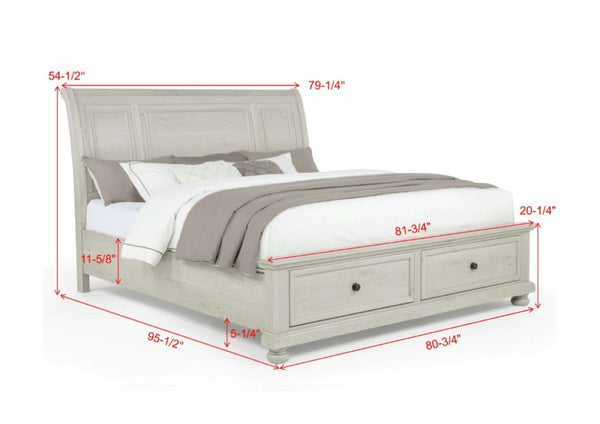 English Elm 1Pc Walnut Platform King Storage Bed Solid Wood Curved Headboard Modern Bedroom Ancient White B2741S01034