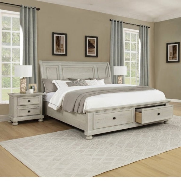 English Elm Modern Walnut Queen Platform Bedroom Set with Storage Drawers and Matching Nightstands Ancient White B2741S01035