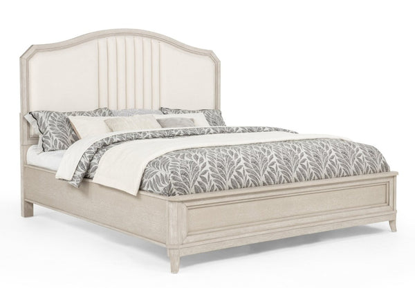 English Elm Napoli Queen Bed Tall Fabric Headboard Solid Wood Frame Beige Upholstered Bedroom B2741S01037