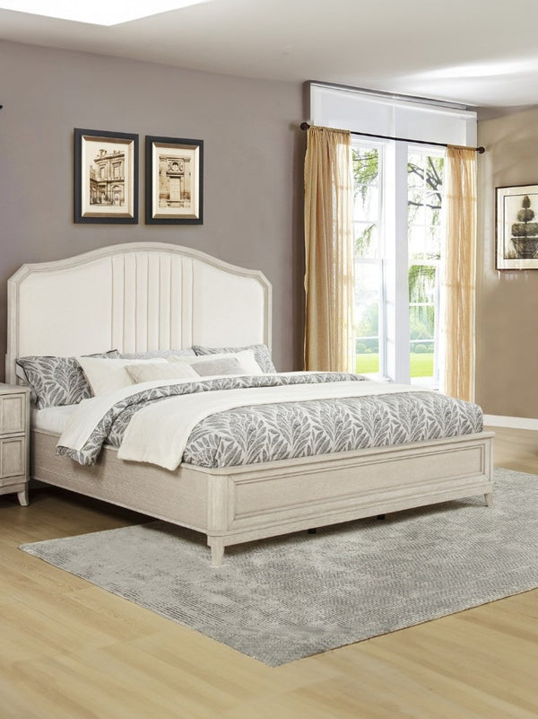 English Elm Napoli Queen Bed Tall Fabric Headboard Solid Wood Frame Beige Upholstered Bedroom B2741S01037