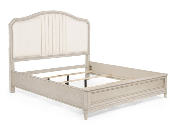 English Elm Napoli Queen Bed Tall Fabric Headboard Solid Wood Frame Beige Upholstered Bedroom B2741S01037