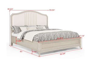 English Elm Napoli Queen Bed Tall Fabric Headboard Solid Wood Frame Beige Upholstered Bedroom B2741S01037