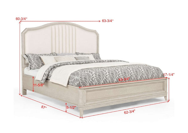 English Elm Napoli Queen Bed Tall Fabric Headboard Solid Wood Frame Beige Upholstered Bedroom B2741S01037