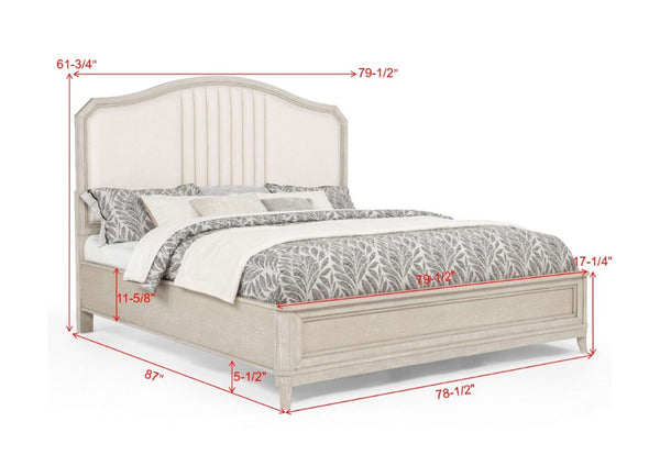 English Elm Napoli King Bed Tall Wingback Upholstered Headboard Wood Frame Vintage Bedroom B2741S01038