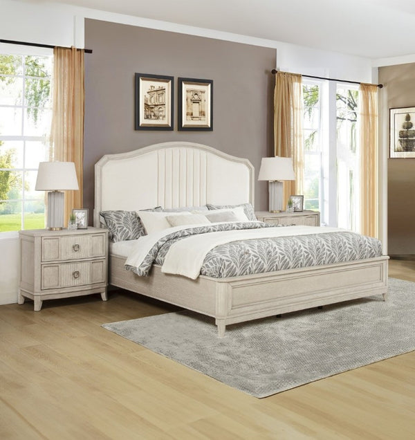 English Elm Napoli Queen Bedroom Set Upholstered Headboard with USB Nightstands in Warm Beige B2741S01039