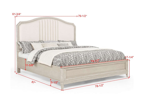 English Elm White Pinewood Twin Bedroom Set with Two Nightstands Two-Tone Farmhouse Panel Design Napoli King B2741S01040
