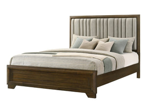 English Elm 1Pc Queen Bed Tall Plush Upholstered Panel Headboard Warm Brown Wood Bedroom Frame B2741S01041