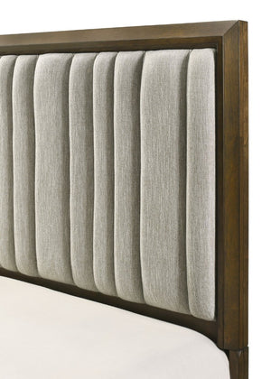 English Elm 1Pc Queen Bed Tall Plush Upholstered Panel Headboard Warm Brown Wood Bedroom Frame B2741S01041