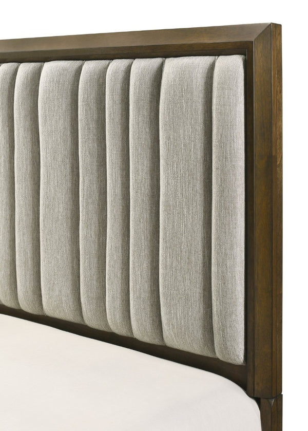 English Elm 1Pc Queen Bed Tall Plush Upholstered Panel Headboard Warm Brown Wood Bedroom Frame B2741S01041