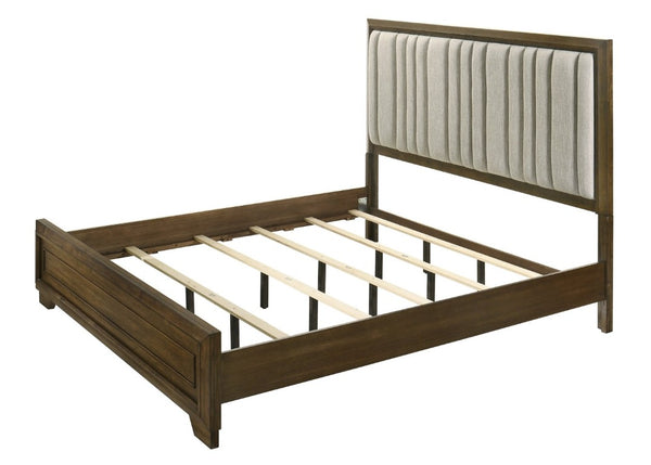 English Elm 1Pc Queen Bed Tall Plush Upholstered Panel Headboard Warm Brown Wood Bedroom Frame B2741S01041