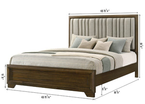 English Elm 1Pc King Bed Tall Upholstered Panel Headboard Wood Veneer Warm Brown Transitional Frame B2741S01042
