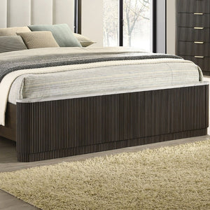 English Elm 3Pc King Bedroom Set Leatherette Headboard with LED Lighting and Walnut Nightstands Dark Walnut / Off White B2741S01055