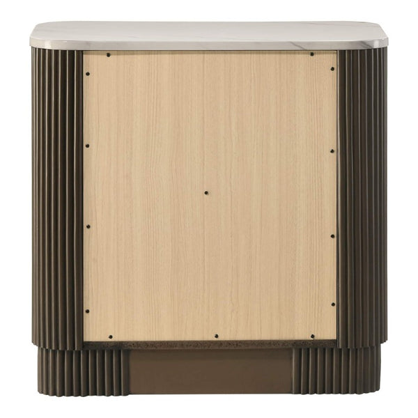 English Elm 3Pc King Bedroom Set Leatherette Headboard with LED Lighting and Walnut Nightstands Dark Walnut / Off White B2741S01055