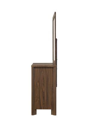 English Elm Walnut Six Drawer Dresser with Mirror Solid Wood Mid-Century Bedroom Storage B2741S01056