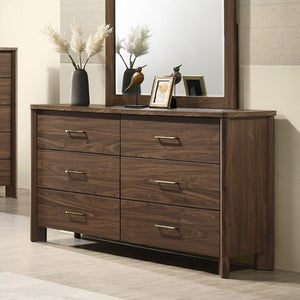 English Elm Walnut Six Drawer Dresser with Mirror Solid Wood Mid-Century Bedroom Storage B2741S01056