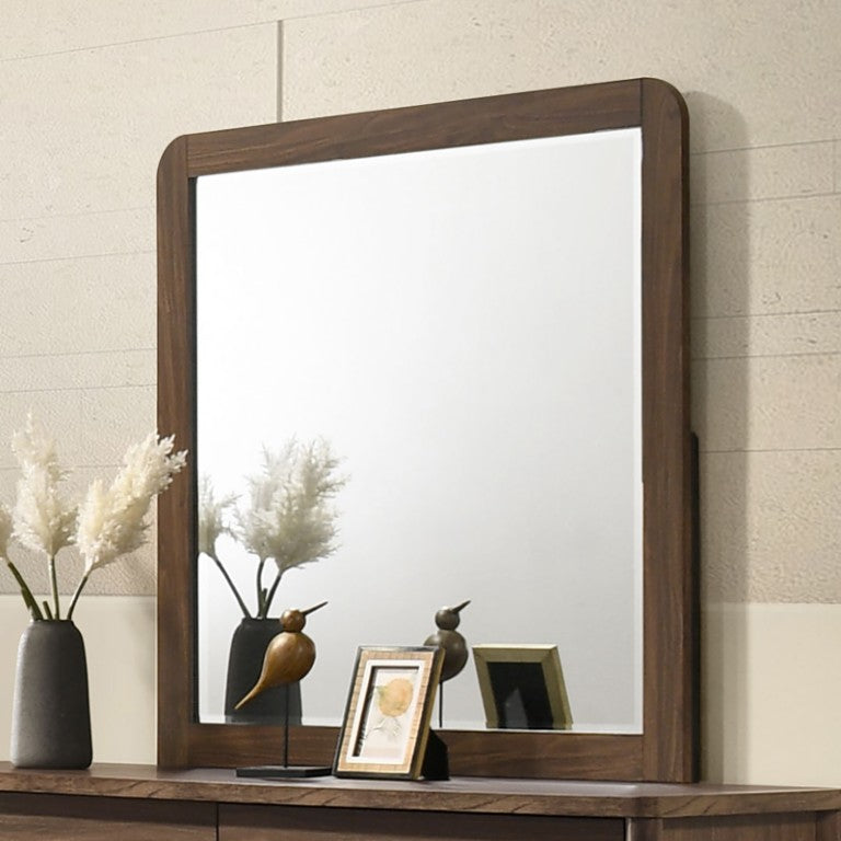 English Elm Walnut Six Drawer Dresser with Mirror Solid Wood Mid-Century Bedroom Storage B2741S01056