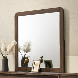 English Elm Walnut Six Drawer Dresser with Mirror Solid Wood Mid-Century Bedroom Storage B2741S01056