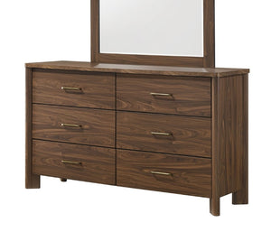 English Elm Walnut Six Drawer Dresser with Mirror Solid Wood Mid-Century Bedroom Storage B2741S01056