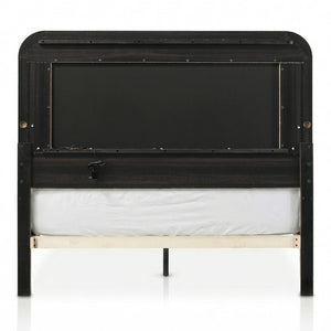 English Elm King Channel Tufted Platform Bed with LED Headboard Walnut Finish Polyester Frame B2741S01058